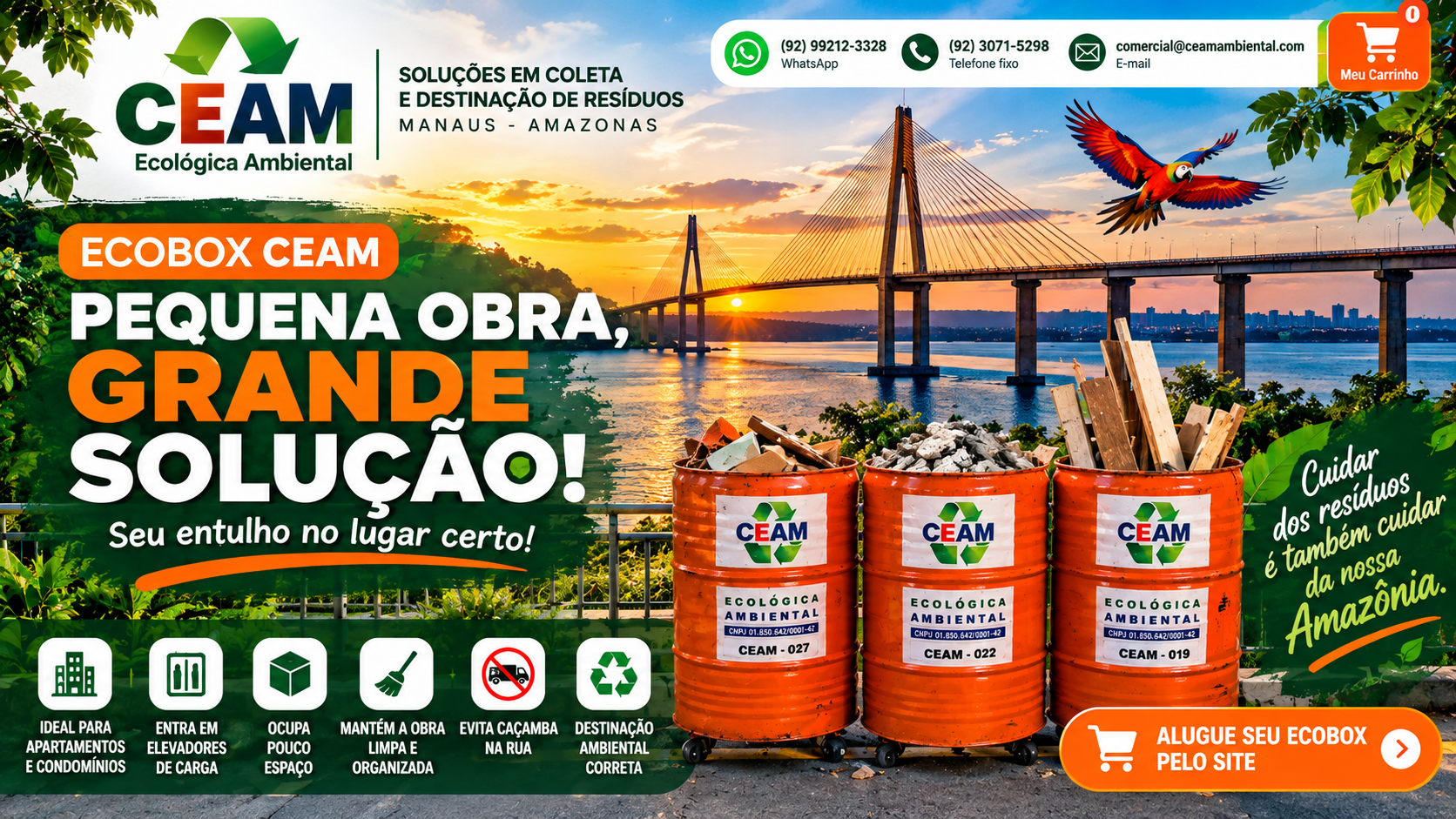 Arte de capa CEAM com Ponte Rio Negro e EcoBox
